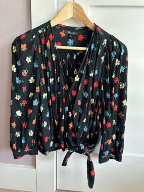 Madewell Black Floral Wrap Dress with Multicolor Blooms